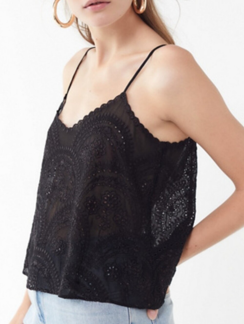Urban Outfitters Lola Black Lace Eyelet Camisole Crop Tank Top